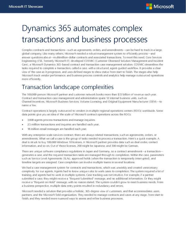 Dynamics 365 automates complex transactions and business processes