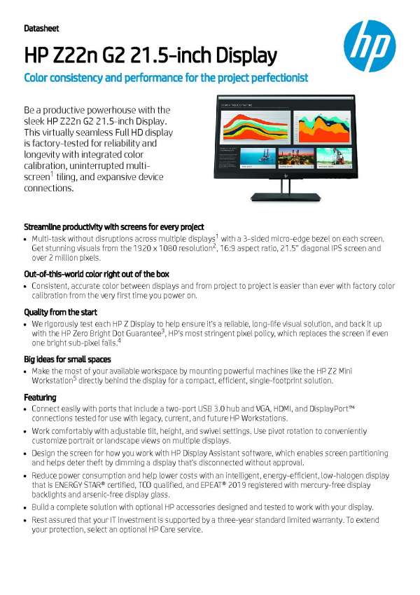 HP Z22n G2 21.5 inch Display