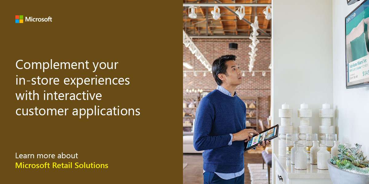 Complement your in-store experiences with interactive customer applications. Get started with Microsoft Retail Solutions.