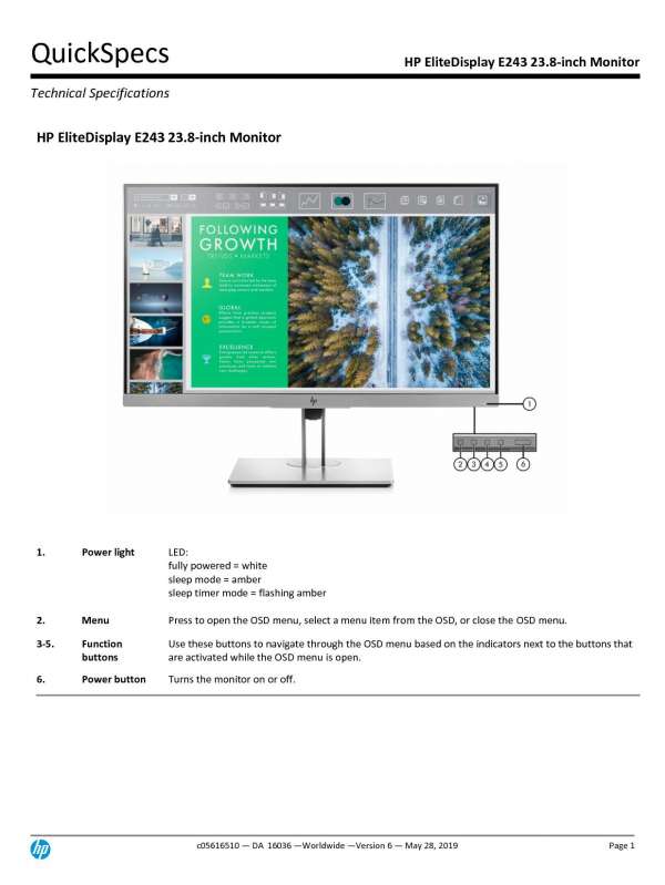 HP EliteDisplay E243 23.8-inch Monitor