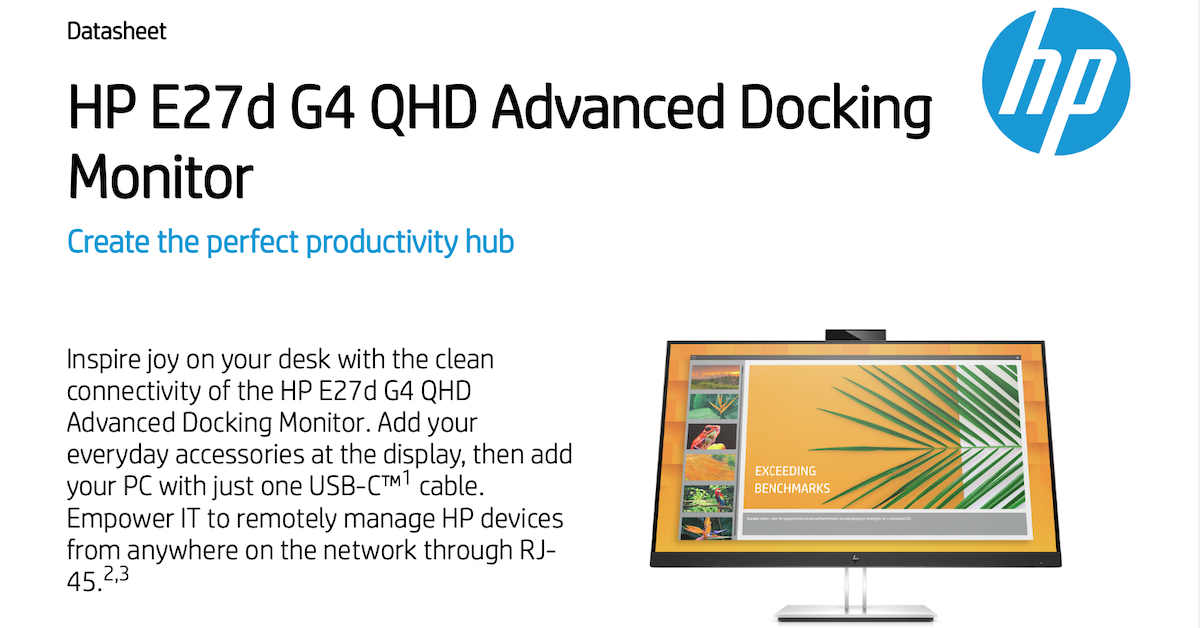 HP E27d G4 QHD Advanced Docking Monitor: Create the perfect productivity hub
