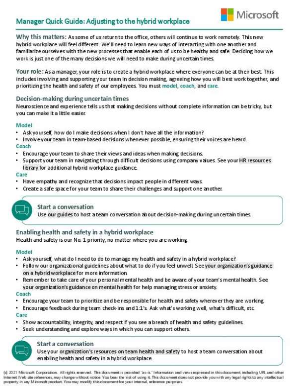 Manager Quick Guide: Adjusting to the Hybrid Workplace